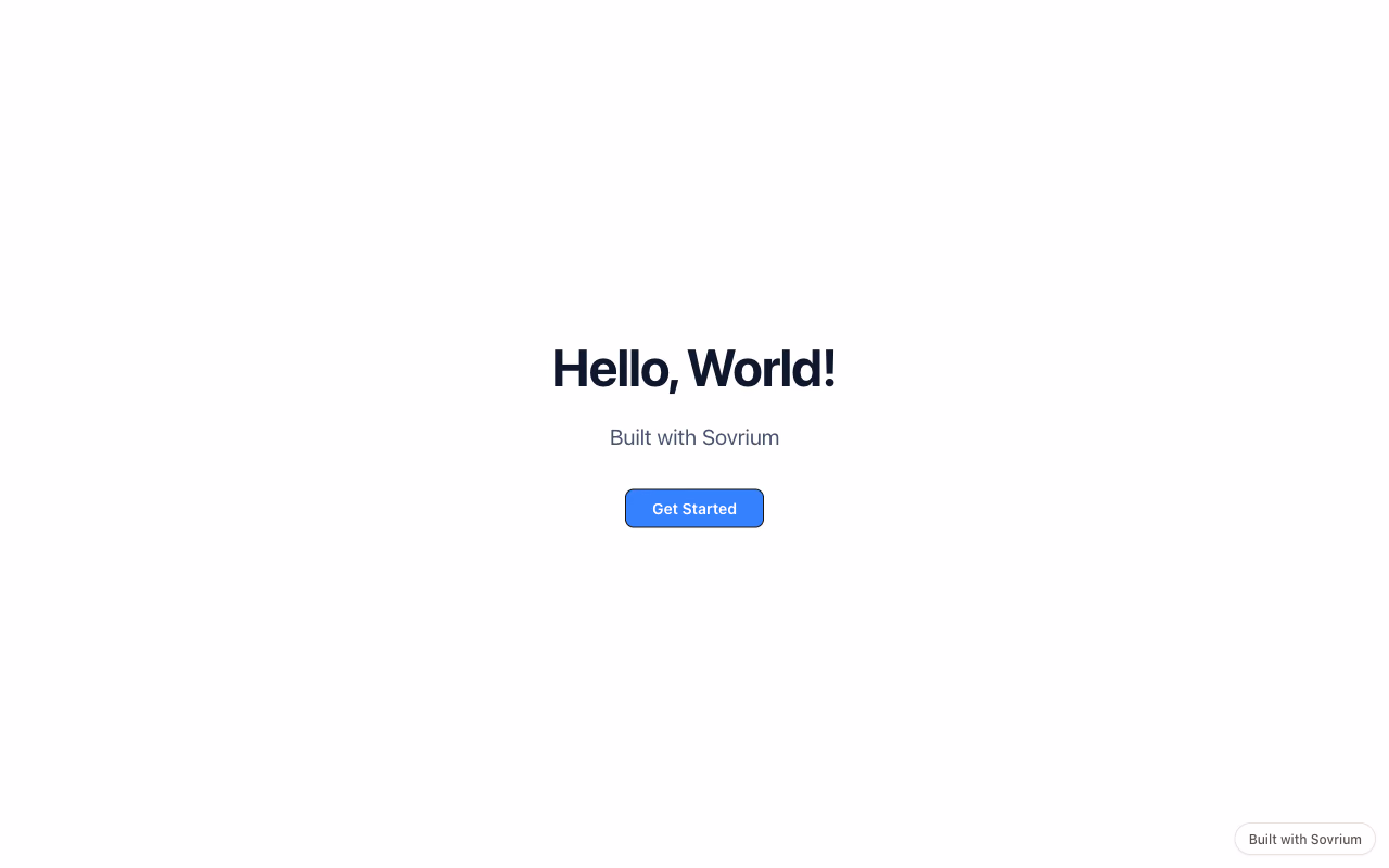 The Hello World application running, served from its config file