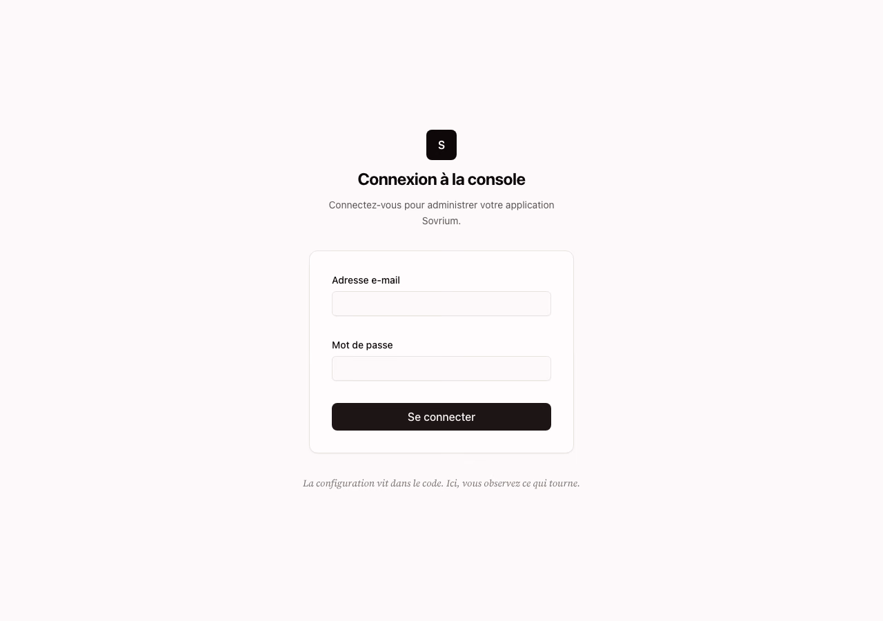 The /_admin/login sign-in page — a "Sign in to the console" card with email and password fields