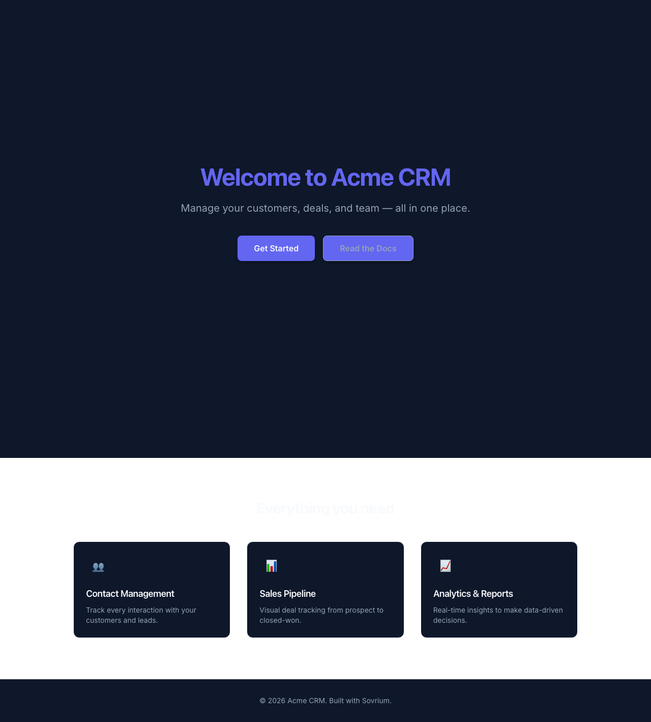 Sovrium app with custom theme applied
