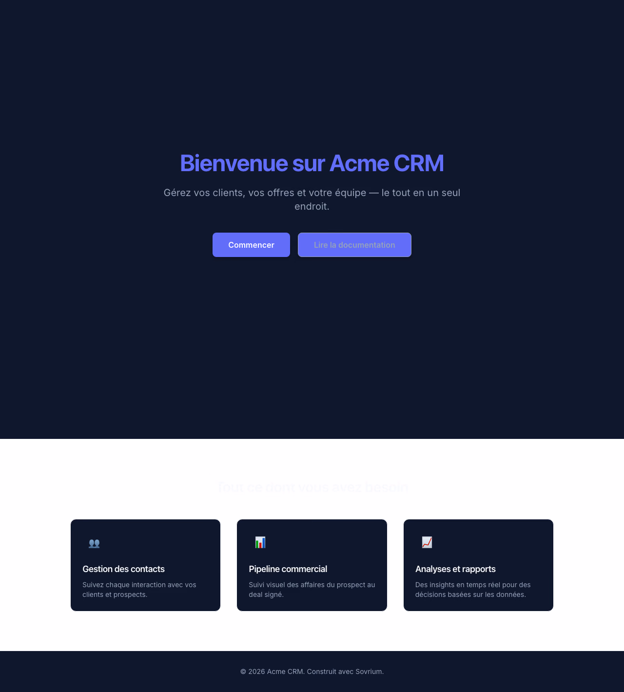 Une application CRM rendue avec des couleurs, polices et espacements personnalisés.